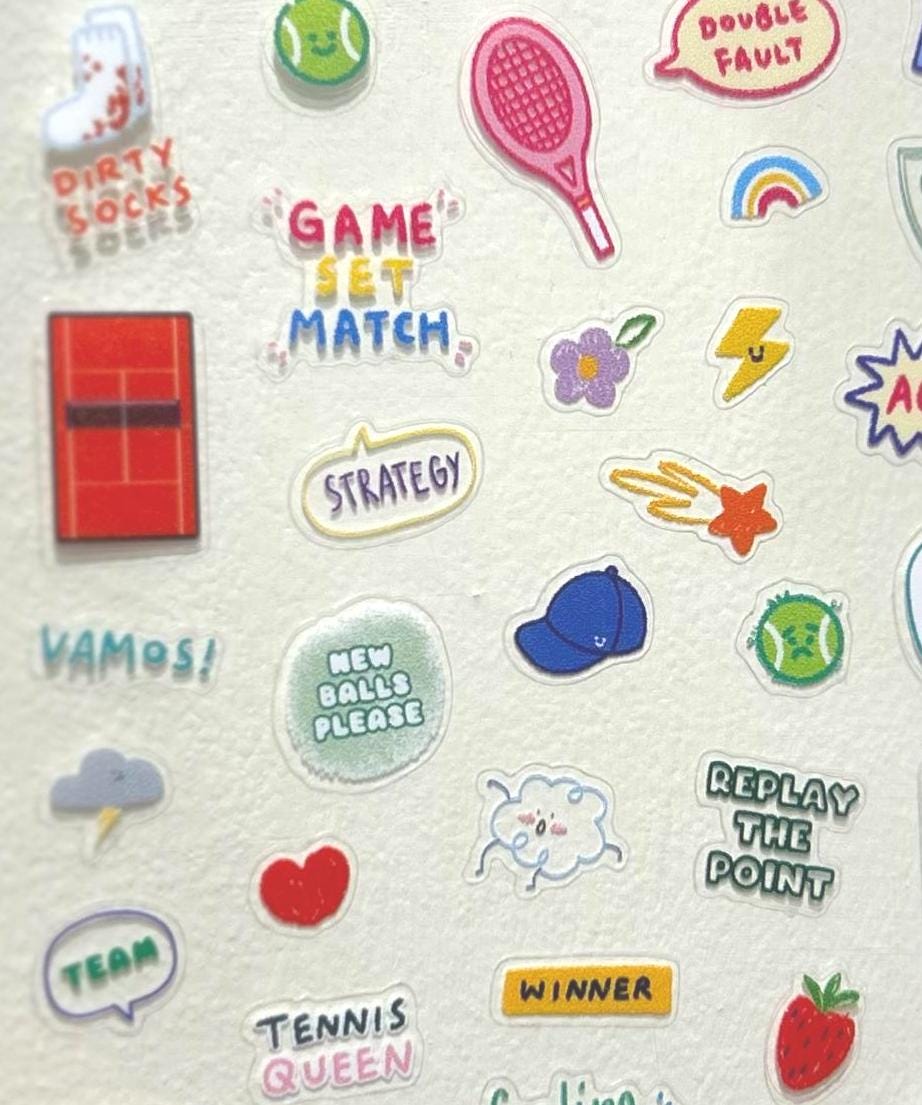 Tennis elements Stickers Sheet (A6 size) with die-cuts