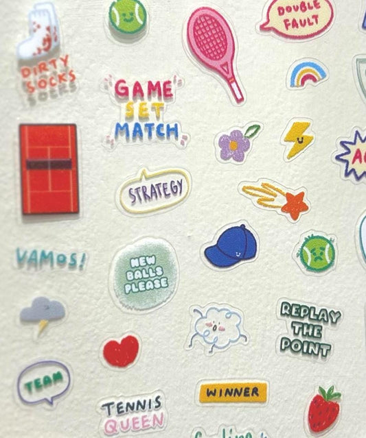 Tennis elements Stickers Sheet (A6 size) with die-cuts