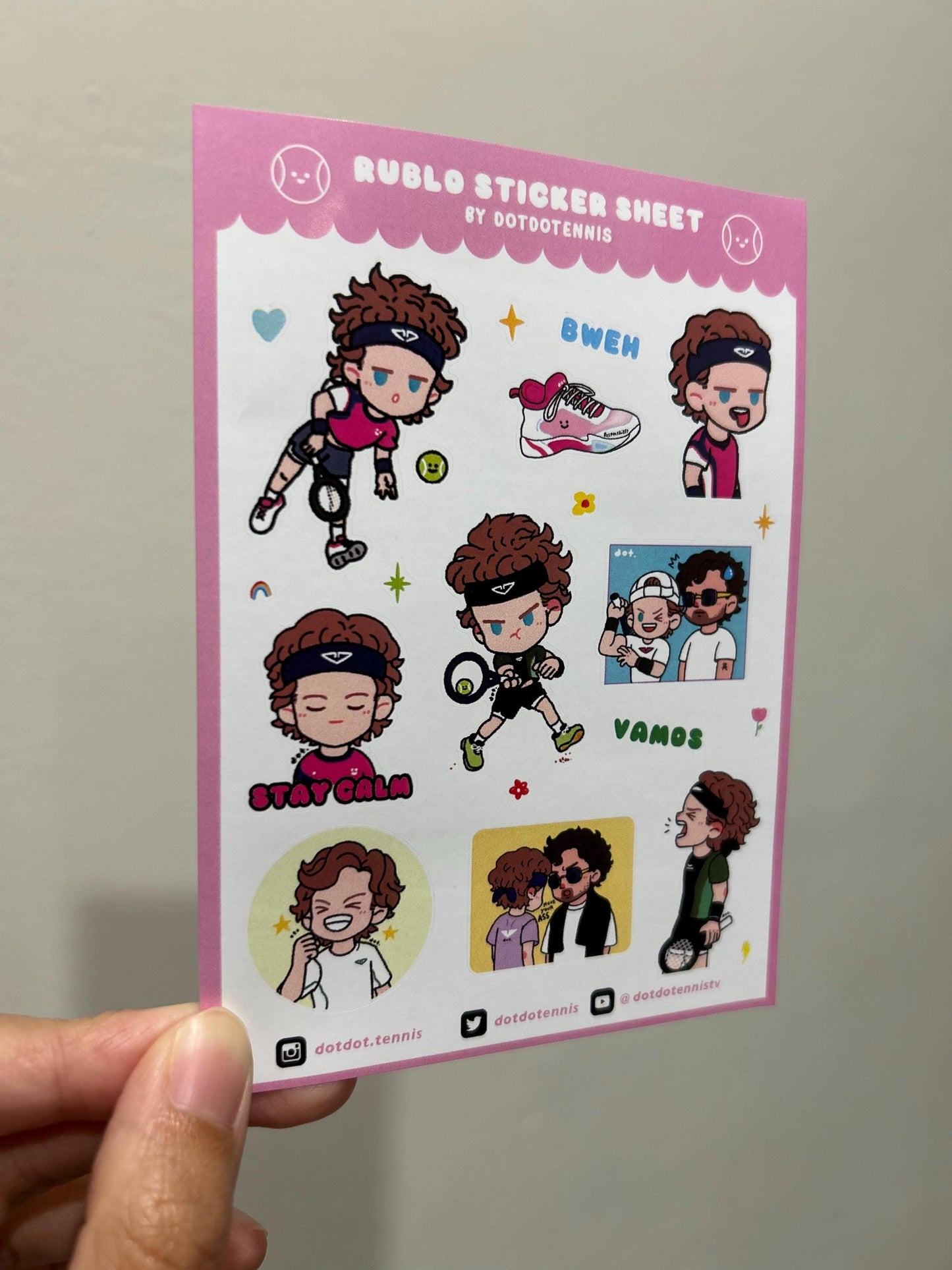 Andrey Rublev Stickers Sheet - Pink (A6 size) with die-cuts